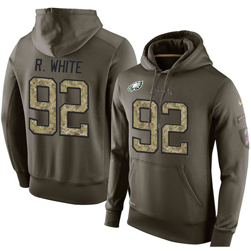 NFL Men's Nike Philadelphia Eagles #92 Reggie White Stitched Green Olive Salute To Service KO Performance Hoodie - Click Image to Close